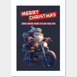 Santa Celebrate Christmas With Motorcycle Posters and Art